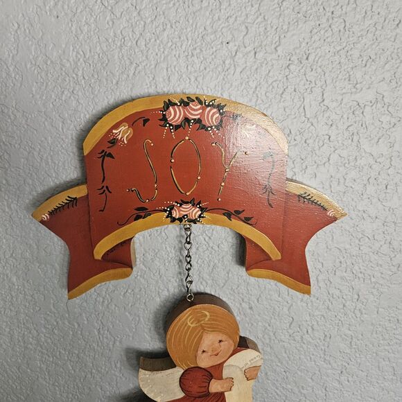 Angel Wood Wall Hanging Hand Painted Tole Vtg Christmas JOY Angels Handmade - Picture 2 of 14